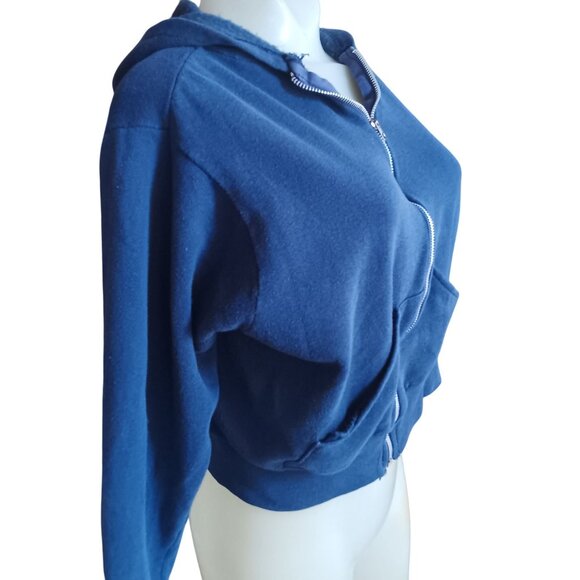Vintage Women's Medium Hoody Jacket Cropped 70s Full-Zip Fleece Kangaroo Pockets - Picture 3 of 5